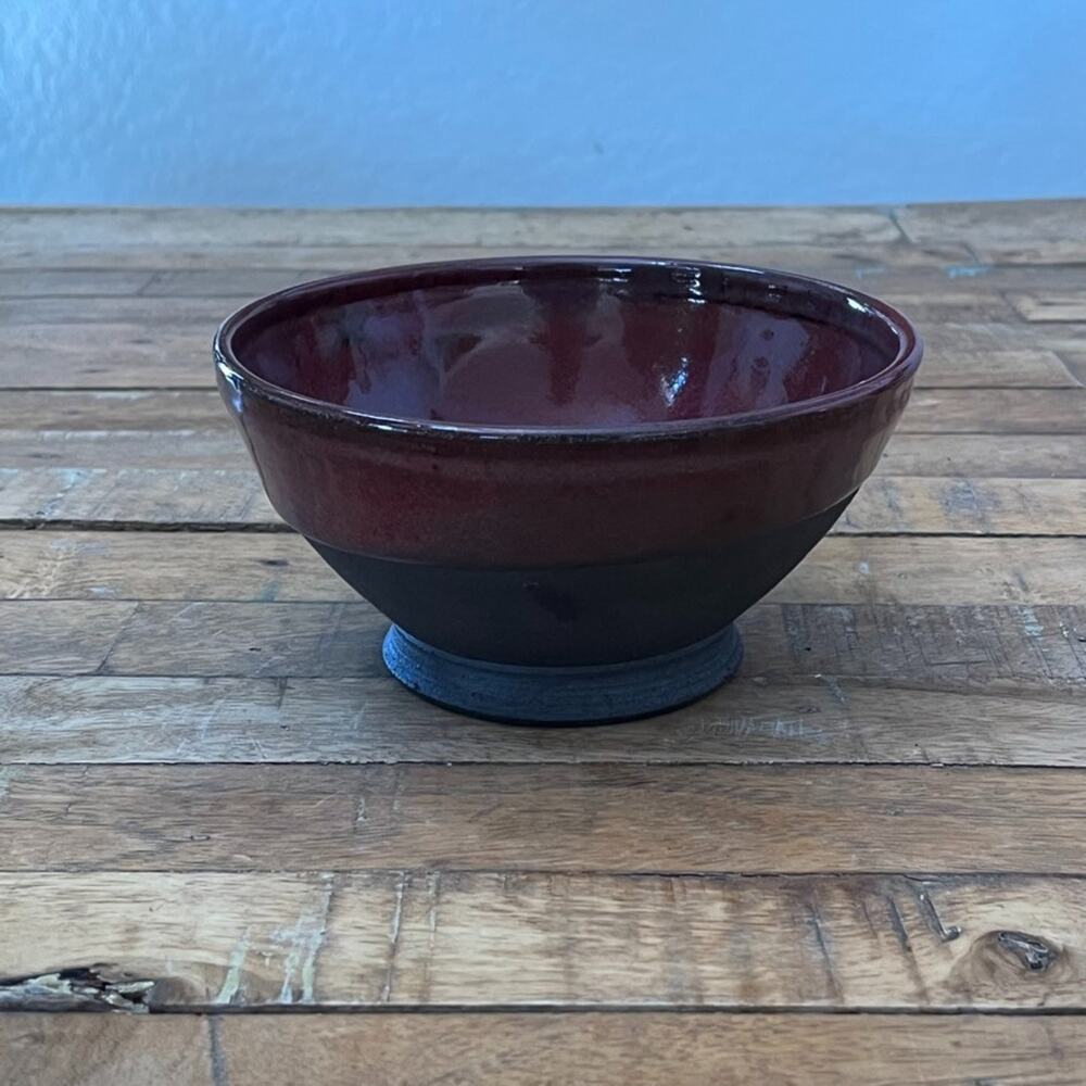 Studio Art Pottery Bowl 6.5" Stoneware Red & Black Matte Glossy Signed